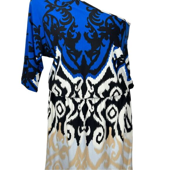 Tibi Jasmine One Shoulder Dress Black Ivory Multi Size Small Statement Sleeve - Picture 6 of 16